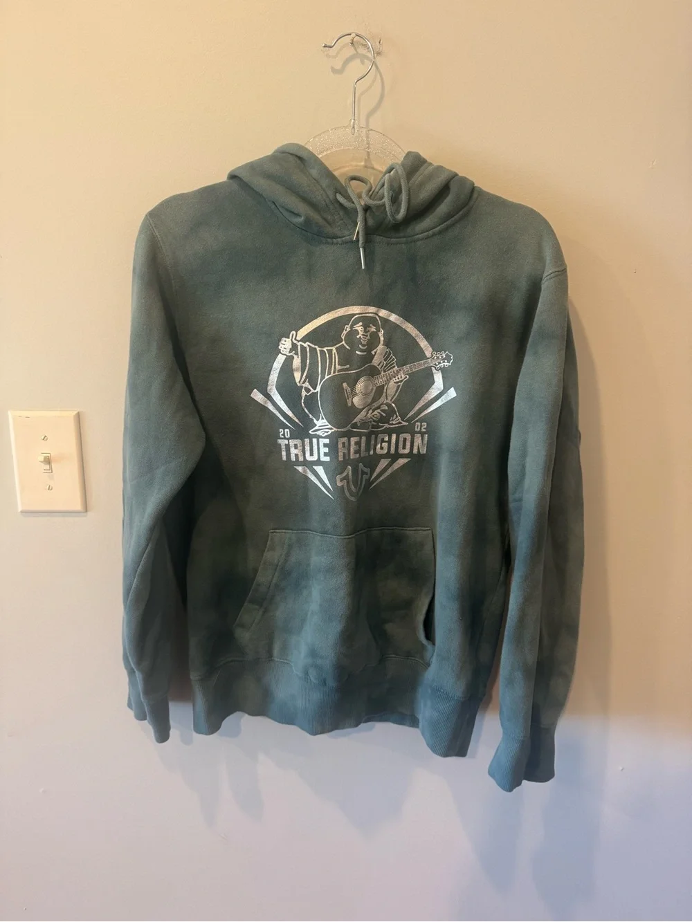 True Religion Men's Teal Green Graphic Crewneck Hoodie
